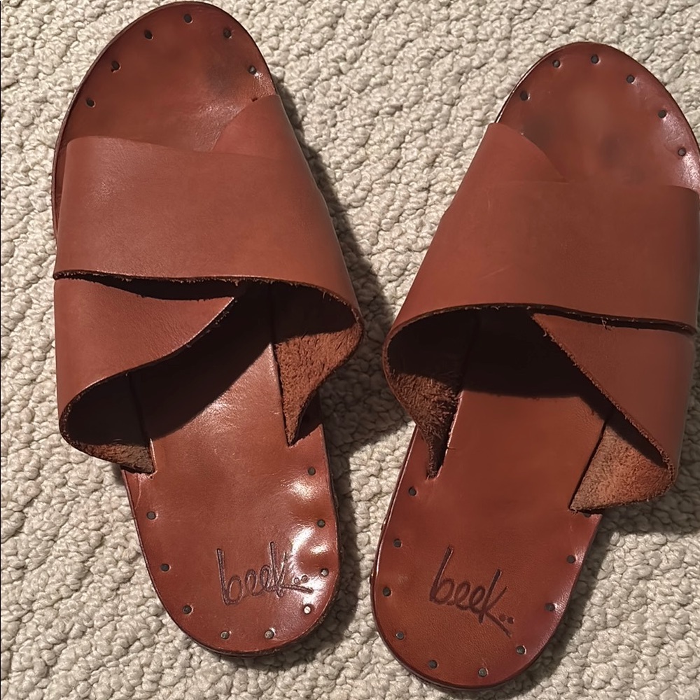 Beek Brown Leather Sandals with Geometric Cutouts